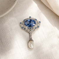 Vintage Blue Spinel Teardrop Brooch S925 Sterling Silver Gold Plated Pin