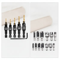 14 Pieces Versatile Woodworking Drill-Bit Set Clean Countersink with Hex Shank Long-Lasting Countersink Bit Set Wear Resistant for Woodworkers