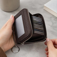 Fashion Lychee Pattern Mini Coin Purse with Accordion Card Holder and Double Zipper