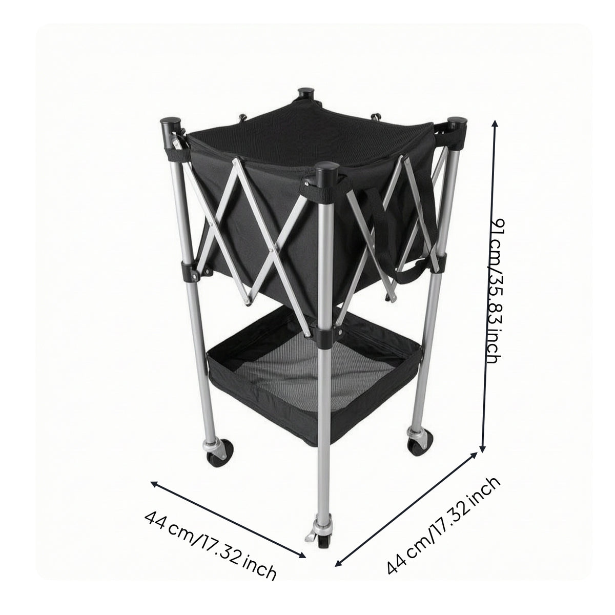 Pickleball Basket Cart with Wheels Compact Pickleball Cart with Basket Foldable Court Equipment Trolley for Practice Field