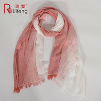 Cotton Linen Blend Breathable Gradient Solid Stripe Scarf Shawl for Spring/Summer