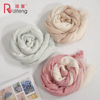 Cotton Linen Blend Breathable Gradient Solid Stripe Scarf Shawl for Spring/Summer