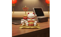Gift-Box Fortune Cat Figurine Red Accents Fortune Cat Figurine Glossy Decor Piece for Countertop Display