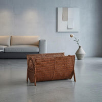 Iron Frame Woven Magazine Rack Easy to Clean Rattan Magazine Holder Walnut-Like Finish accessibleTop Book Basket Brown for Living Room, Office
