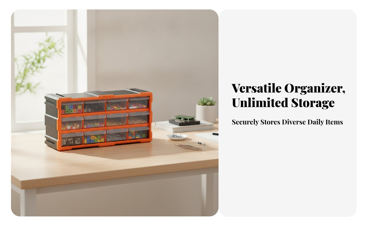 Removable Divider Drawer Parts Storage Cabinet Easy Visibility 12-Drawer Organizer Cabinet Orange Frame