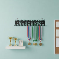 Metal Medal Hanger Rack Easy Installation Wall Mounted Medal Holder Motivational Slogan Athletic Awards Awards Display for Runners, Kids, Living Room