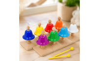 8 Pieces Early Learning 8 Note Hand Bell Set Easy to Play Hand Bells Set Rounded Edges Colorful Desk Bells Wooden Base for Preschoolers, Toddlers, Classroom