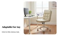 Height Adjustable Armless Rolling Chair with Ribbed Back 360-Degree Swivel Upholstered Armless Rolling Chair High-Density Cushion Vanity Stool Internationally Certified Gas Lift for Home Office Workers, Students, Adults, Study Room, Bedroom