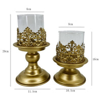 2 Pieces Clear Candlestick with Glass Wind Protect Cylindrical Candle Holder with Glass Chimney Wide Storm Candle Holder Hollow for Dining Table