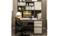 Spacious Desktop Computer Desk with Bookshelf Sturdy Construction Study Table with Storage Shelves Long-Lasting Material Desk with Hutch Paint-Unfinished Finish for Students, Bedroom, Dorm Room