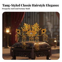 Chinese Regal Avian Hair Crown Dangling Tassels Traditional Chinese Attire Hair Accessory Tang Period Design Hairpiece Gilded