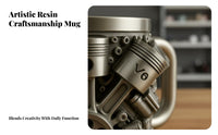 V8 Engine Mug Detailed Craftsmanship Resin Engine Design Cup Unique Gift 3D Mechanical Coffee Mug for Mechanics, Engineers, Man Cave, Garage, Workshop
