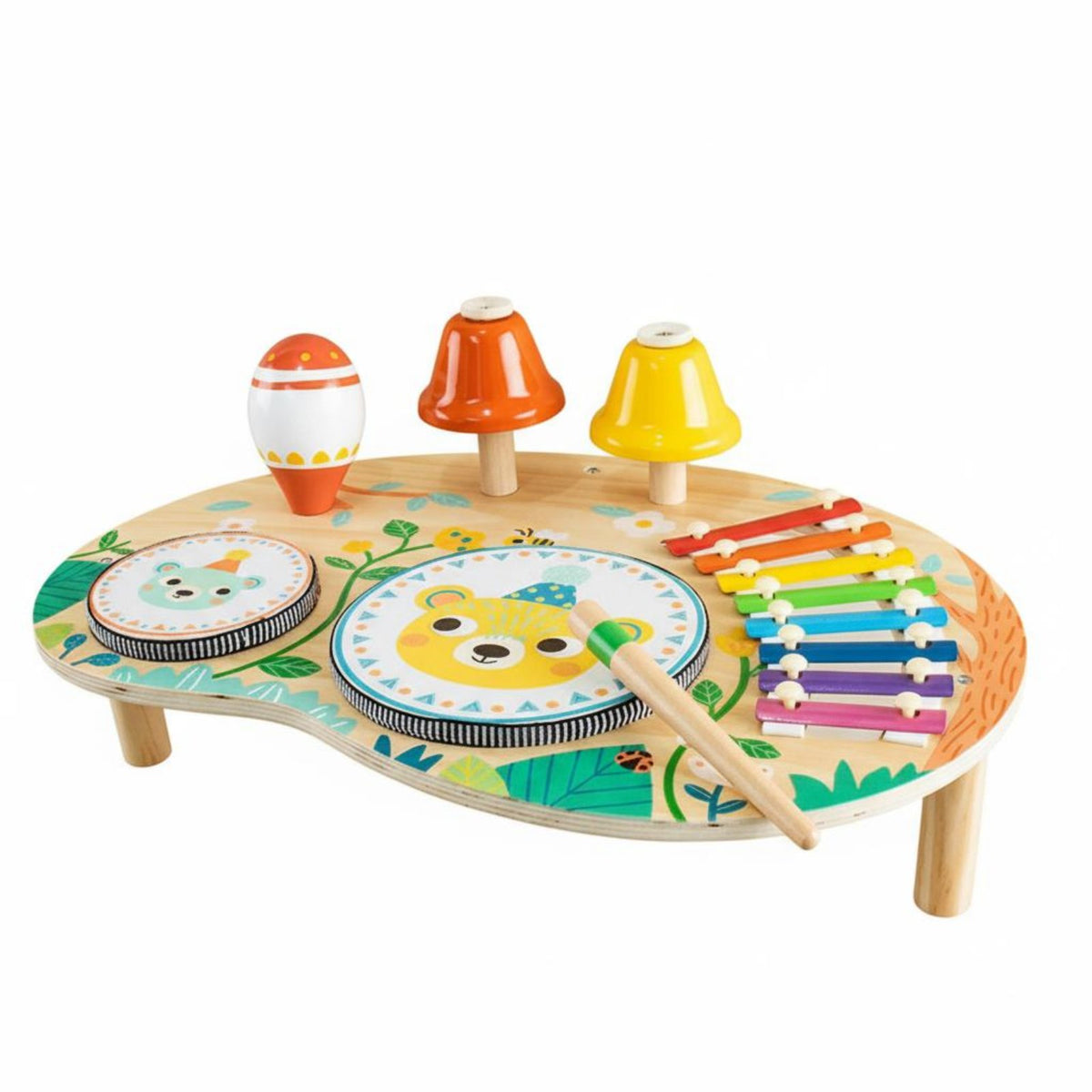 Multifunctional Wooden Music Activity Table Early Learning Toddler Percussion Table Educational Xylophone Drum Toy Set Hand-Eye Coordination for Toddlers, Preschoolers, Preschool, Daycare, Playroom
