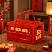 Foldable Storage Container Box With Handle 18L With Lid Plastic Container Vermilion Gold Print Traditional Pattern Storage Container