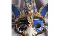 Carnivalesque Fool Face Covering Glittered Mask with Bells Elongated for Theater