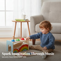 Early Learning Play Item Multifunction Wooden Xylophone Pounding Toy Fine Motor Skills Wooden Music Pounding Bench