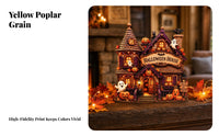 Seasonal Wooden Haunted House Spooky Halloween House Ornament Compact Tabletop Sign for Desk, Shelf, Mantel, Entryway