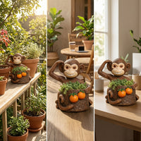 Monkey Planter Resin Monkey Statue with Planter Weather-Resistant Animal Figurines for Gardeners, Homeowners, Patio, Porch