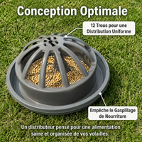 Automatic Chicken Feeder, 30 cm Diameter Plastic Chicken Seed Dispenser, 12 Ports for Poultry
