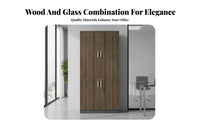 Wooden Filing Cabinet with Lock Multi-Compartment Design Modern Office Storage Cabinet Easy Assembly Bookcase with Glass Doors for Study Room, Library