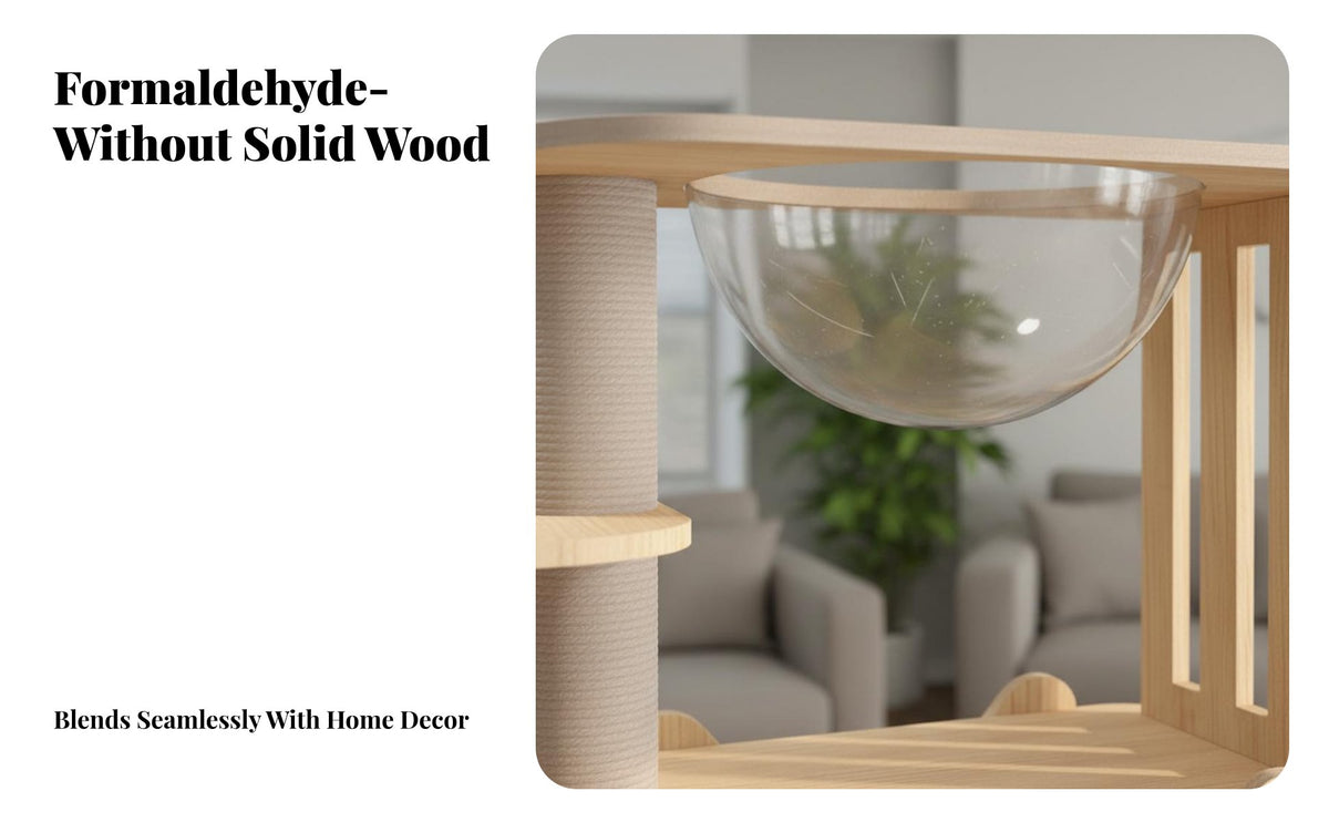 Solid Wood Cat Perch with Space Capsule Sturdy Construction Wooden Cat Perch with Scratching Posts Easy Assembly Pet Furniture Natural Material for Indoor, Living Room, Bedroom, Home