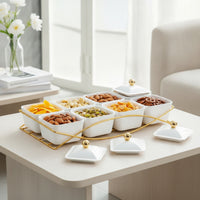 6-Compartment Divided Serving Tray with Lid Gold-Tone Divided Serving Dish with Lid Lidded Snack Server with Tray Transparent for Hosts, Homeowners, Parties, Gatherings, Tea Tables