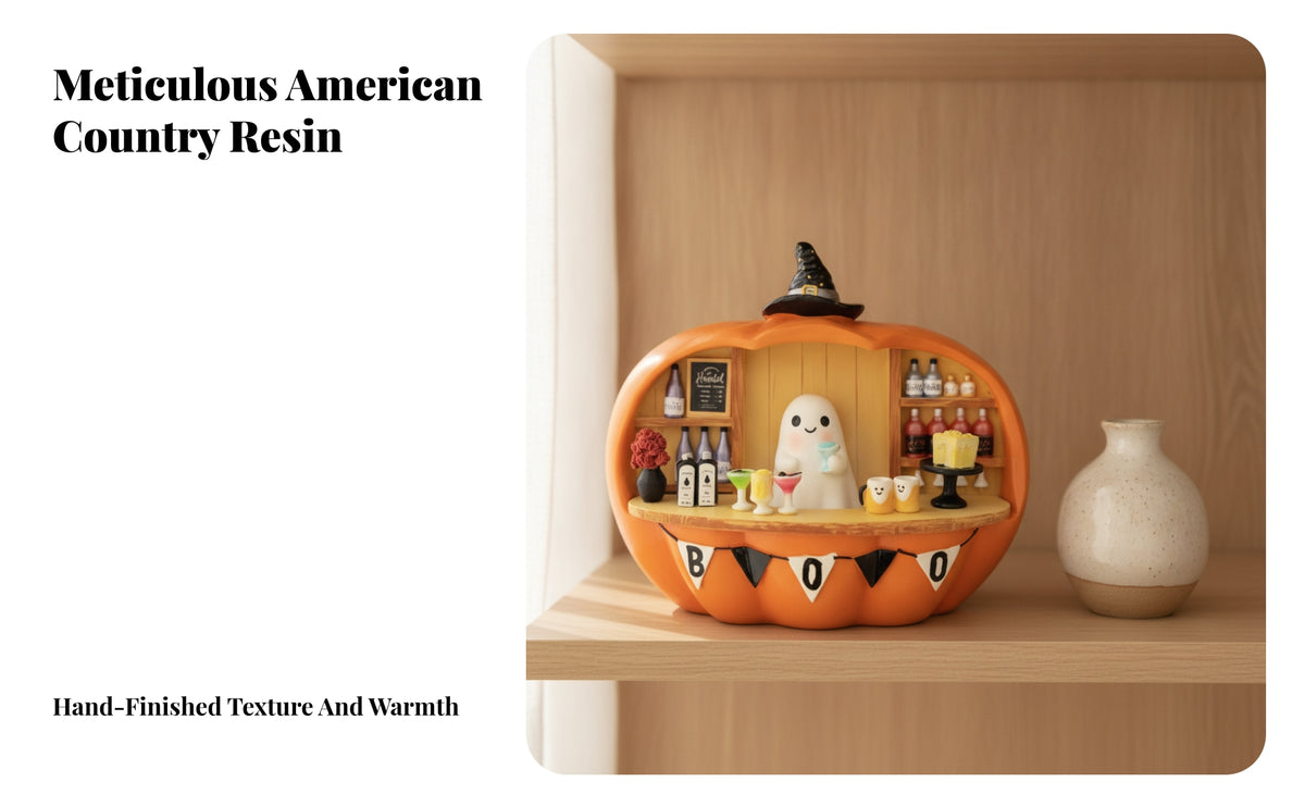 Collectible Pumpkin Dollhouse | Compact front-opening Layout, Pumpkin showcase, for Tabletop