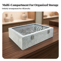 Multi-Compartment Velvet Jewelry Box with Clear Lid Dustproof Velvet Jewelry Organizer Tray Scratch Protection for Men, Vanity Table, Closet