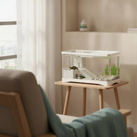 Desktop Aquarium Easy-Drain Aquarium with Drainage Aquatic Pet Tank with Lid Transparent Plastic for Beginners, Office