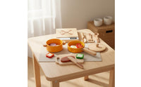 18 Pieces Wooden Kitchen Toy Set Sturdy Wood Construction Miniature Kitchen Playset Wooden Cooking Set Realistic Design