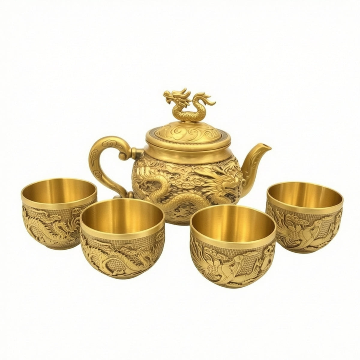 Brass Teapot Embossed Tea Maker Decorative Vessel for Home Decor
