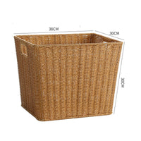 Wicker Storage Basket with Handles Woven Rectangular Storage Basket Textured Container for Bedroom