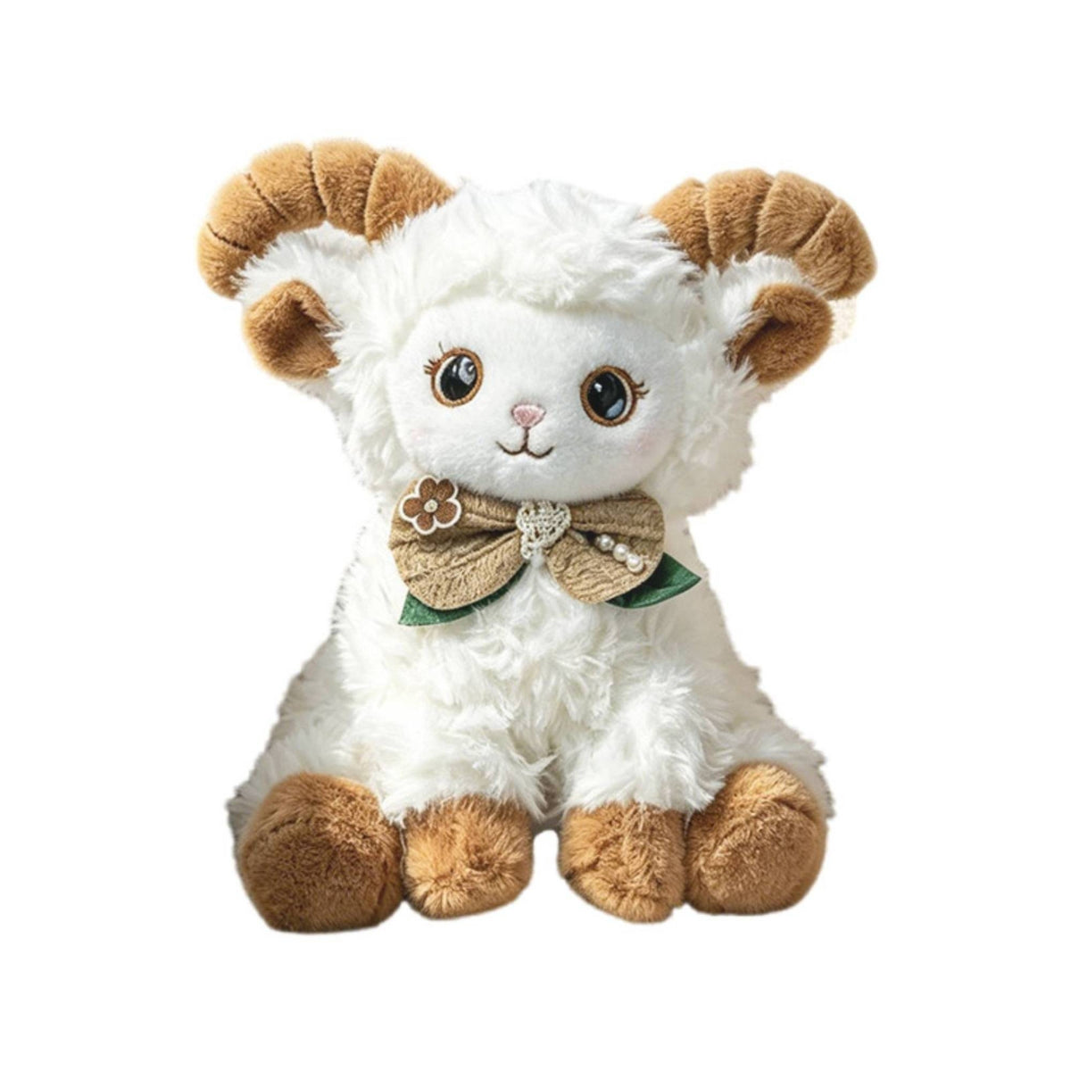 Sitting Lamb Stuffed Fluffy Lamb Doll with Bow Huggable for Children