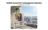 Easy Assembly Heavy Duty Garment Rack Large Capacity Freestanding Metal Garment Stand Multi-Purpose Double Rod Clothing Organizer Movable for Homeowners, Students, Renters, Balcony, Bedroom, Laundry Room, Entryway