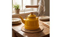 Enamel Tea Kettle Enameled Teapot with Wood Handle Induction-Safe for Kitchen