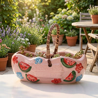 Plant Pots and Strawberry Planter for Garden Decor, Ceramic Flower Pots with Handle for Home Office, Rustic Handmade Bonsai Pot, Outdoor Planter