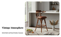 Vintage American Design Swivel High Chair with Backrest Built-in Footrest Rotating Bar Chair with Armrests Sturdy Base Counter Stool Cushioned Seat for Restaurateurs, Restaurant Owners, Interior Designers, Cafe, Lounge, Kitchen Island