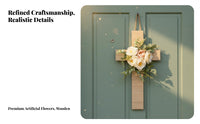 Artificial Flowers Easter Cross Wreath Ready to Hang Floral Cross Wall Decor Rustic Design for Christians, Outdoor, Church