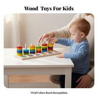 Improves Fine Movement Skills Wooden Color Matching Game Educational Fun Hoop Stacking Pillar Toy Promotes Hand-Eye Coordination