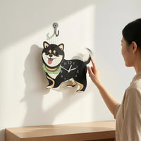 Swinging Tail Shiba Inu Clock Printed Numerals Decorative Dog Clock Glossy Face Home Decor Cute for Living Room, Pet Shop