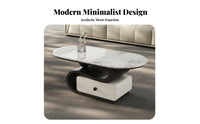 2 Pieces Modern Minimalist Design Aesthetic Sculptural Two-Piece Coffee Table With Storage Drawer Living Room Furniture Marble Effect Surface Home Furnishing Polished Rounded Corners for Homeowners, Apartment Dwellers, Interior Designers, Lounge Area