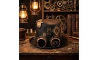 Decorative Flower and Gear Steampunk Hat with Goggles Adjustable Chin Strap Steampunk Top Hat Handmade Headwear