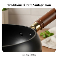 Traditional Iron Wok Naturally Non-Stick Deep Round Bottom Wok Iron Stir Fry Pan Even Heat Distribution Versatile for Chefs