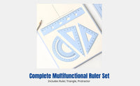 Metal Ruler Set, Wave Ruler, Triangle Ruler, Protractor, Student Exam Measurement Tools, Storage Box