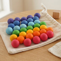 35 Pieces Child-Centered Wooden Balls with Bag Natural Polish Finish Color Sorting Toy Matte Sorting Balls Smooth for Toddlers, Preschoolers, Kids, Home, Classroom