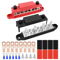 2 Pieces 48V DC 4-Way Bus Bar Positive and Negative 250A Bus Bar High Current 4 Stud Junction Block Heavy Duty for RV, Solar Panel, Automotive