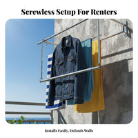 Space-Saving Retractable Clothes Drying Rod Rust Resistant Stainless Steel Clothes Pole Easy Installation Retractable Drying Rack Indoor & Outdoor Use for Apartment Dwellers, Balcony, Small Areas