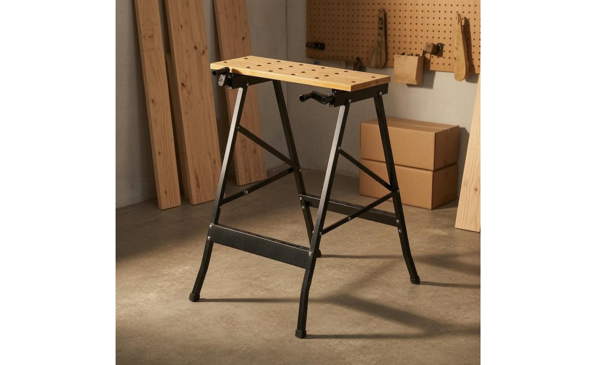 Folding Workbench Foldable Portable Workbench Metal Frame Folding Work Table for Carpentry, Workshop