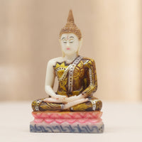 Buddha Statue with Lotus Base Resin Seated Buddha Statue Gold Accents for Desk