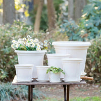 Large Plant Pot with Tray for House Plants, Resin Material Round Tapered Indoor Pot, Outdoor Planters for Balcony and Floor Standing